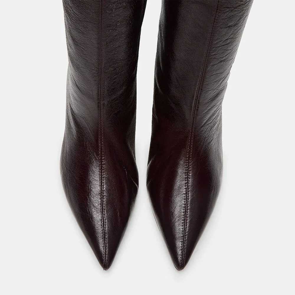 Fashion Maroon Closed Pointed Toe Mid Calf Pull On Boots for Women