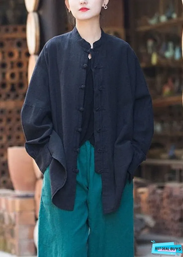 Vintage Green Stand Collar Chinese Button Patchwork Cotton Coat Fall