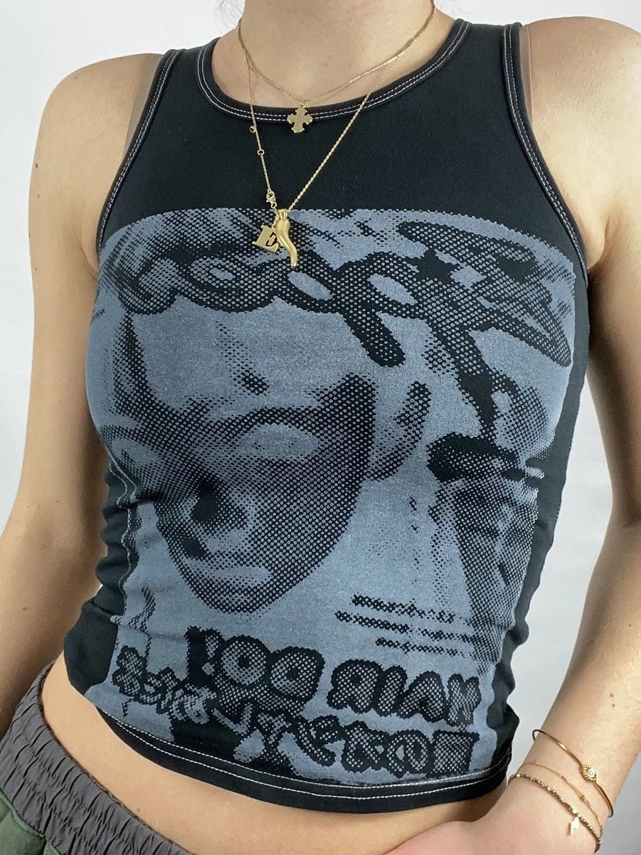 Pixel Face Print Crop Tank Top