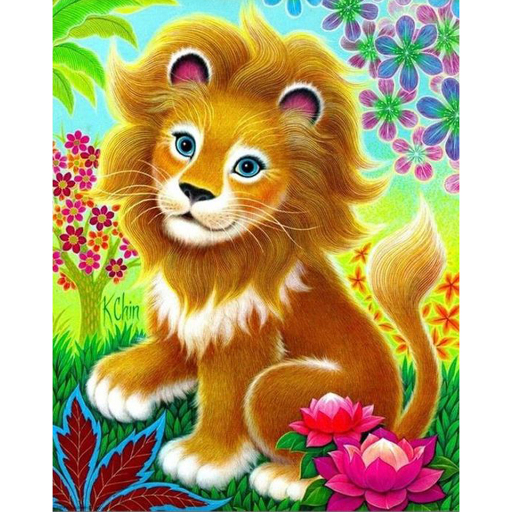 

30*40CM - Round Drill Diamond Painting - Cartoon Lion, 501 Original