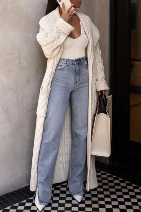 Tassel Lace-Up Long Cozy Knit Cardigan