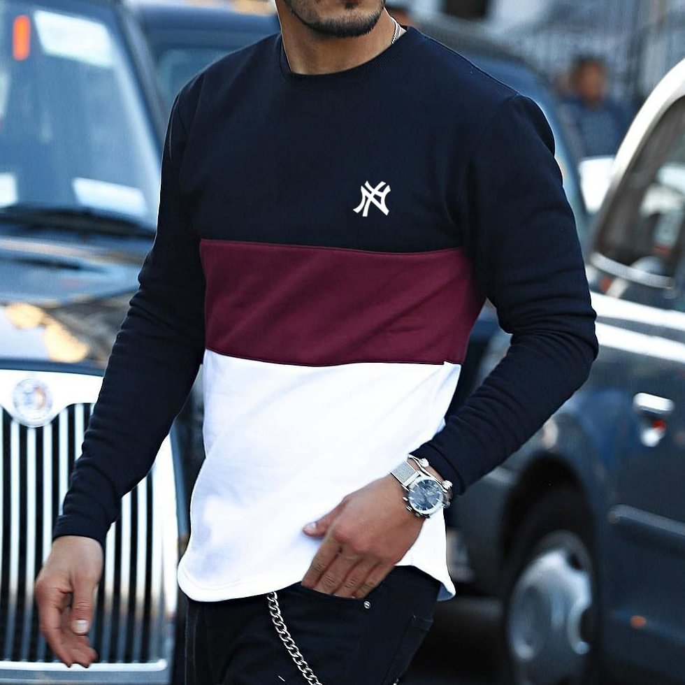 Casual Color Matching Round Neck Long Sleeve T-shirt