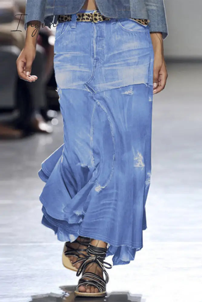 Ingvn - Street British Style Solid Asymmetrical Patchwork Bottoms Baby Blue / S Bottoms/Skirts