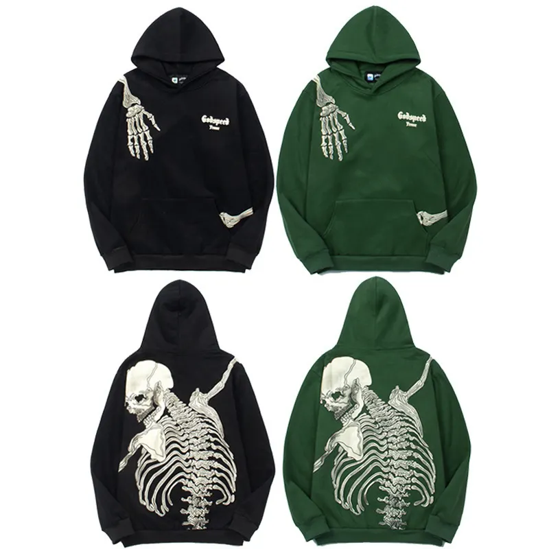 Meichao High Street Vintage Hip Hop Street Funny Back Skull Man Foam Printed Hooded Sweater