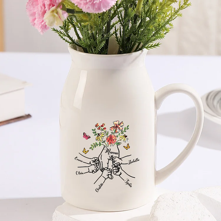 Vase à Fleurs la Main dans la Main 5 Prénoms Personnalisés avec Texte Décoration de la Maison Jessemade FR