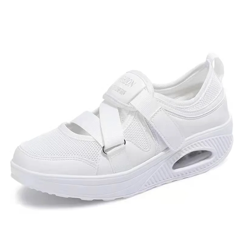 Qengg Women Casual Shoes Woman Platform Summer Hollow Mesh Breathable Shoes Wedge Shoes Ladies Fitness Shoes Flats Plus Size
