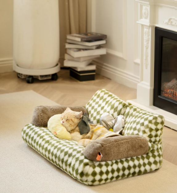 Winter Retro Green Lattice Cat Kennel Dog Kennel Sofa Mewoofun mewoofun