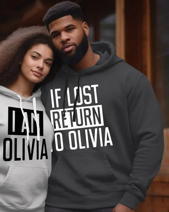Couple's Plus Size Simple Casual Retro If Lost Return To Olivia Long-Sleeved Sweatshirt