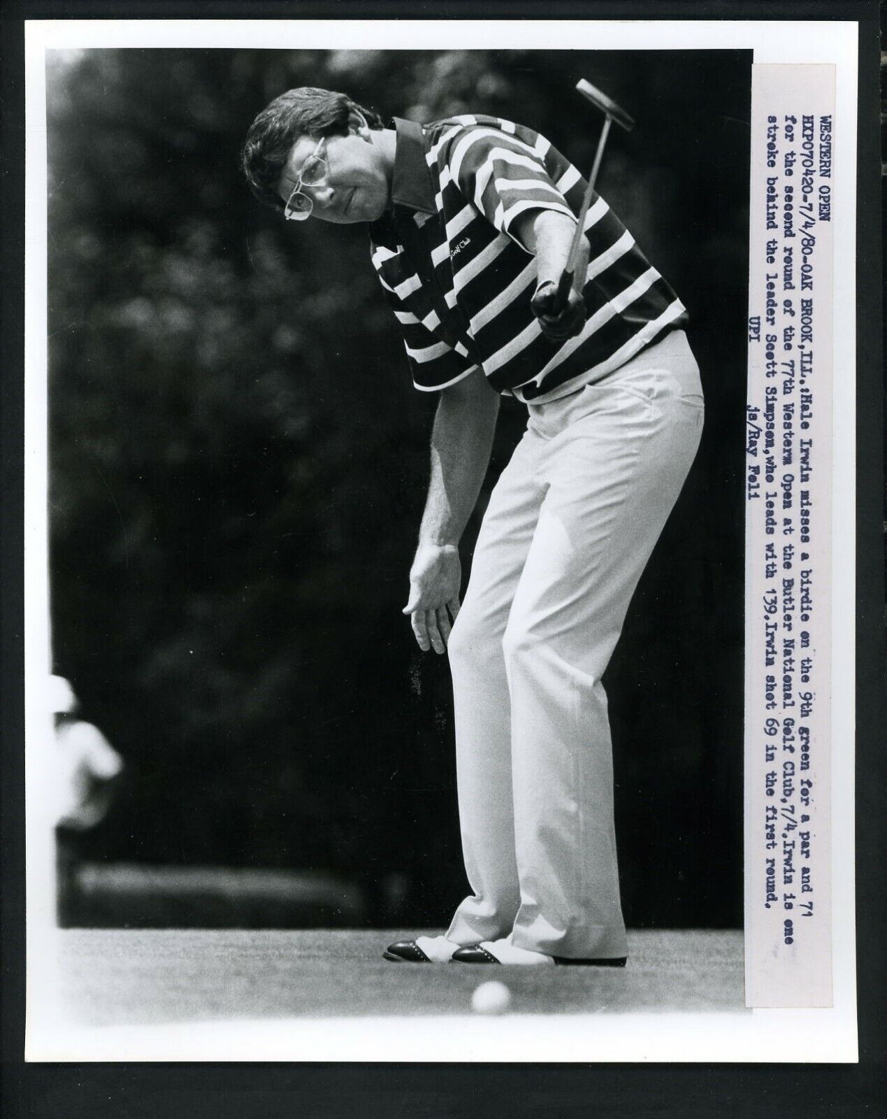 Hale Irwin 1980 Western Open Golf Press Photo Poster painting Butler National Golf Club putting