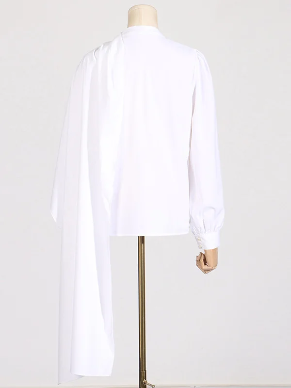 Toloer Toloer 2024 New Fashion Temperament Pure Color Scarf Collar Pleated Splicing Design Sense Sleeve Long Sleeve Women's Shirt-Outfit Ideas
