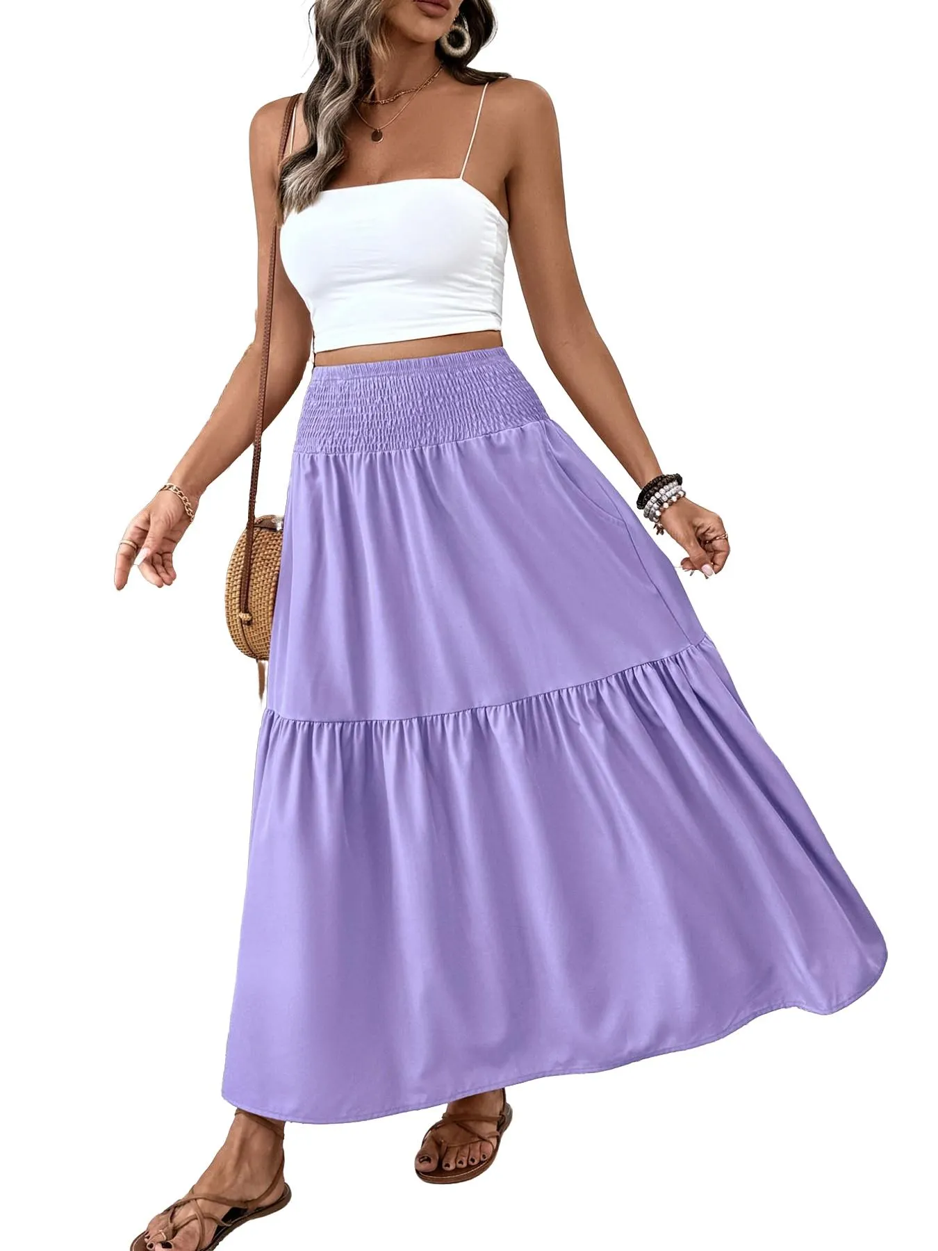 Women's Ditsy Floral Vintage Casual Vacation Layered A-Line Skirt, Elegant Long Skirt for Spring & Fall, All over Print Fitted Style