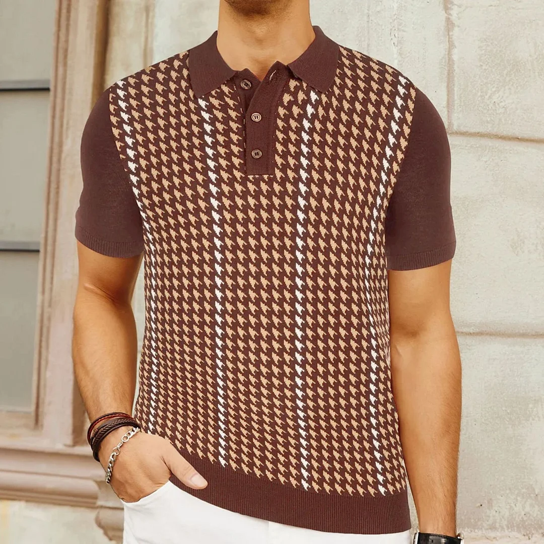 Uveng Uveng Men's Summer High-End Ice Shuang Silk Knitted Shirt Thousand Birds Gei Business Polo Shirt SY0199