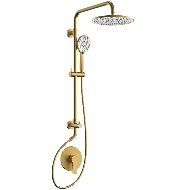 EVERSTEIN 10" Rainfall Shower System with Handheld & Slide Bar in Brushed Gold