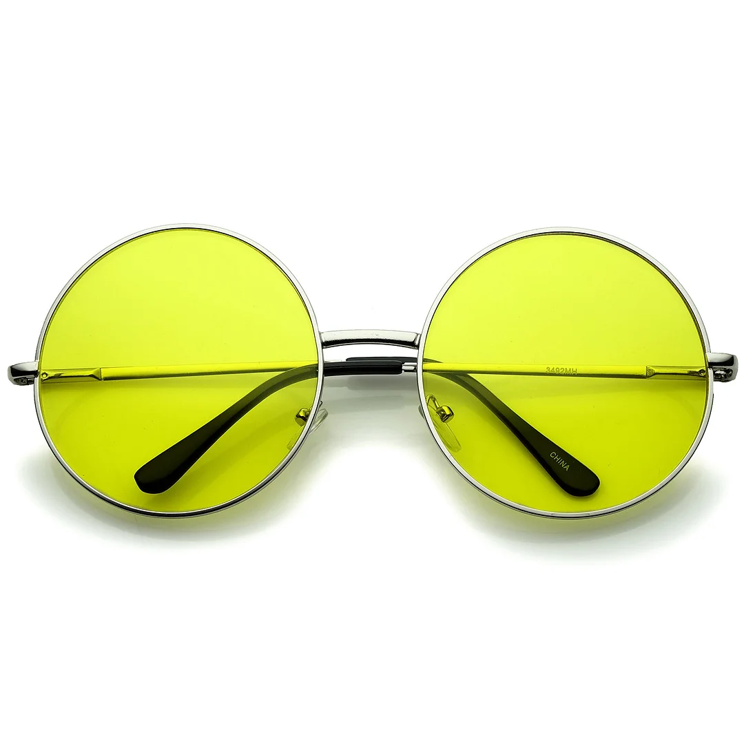 Super Oversize Slim Temple Colorful Lens Round glasses 61mm