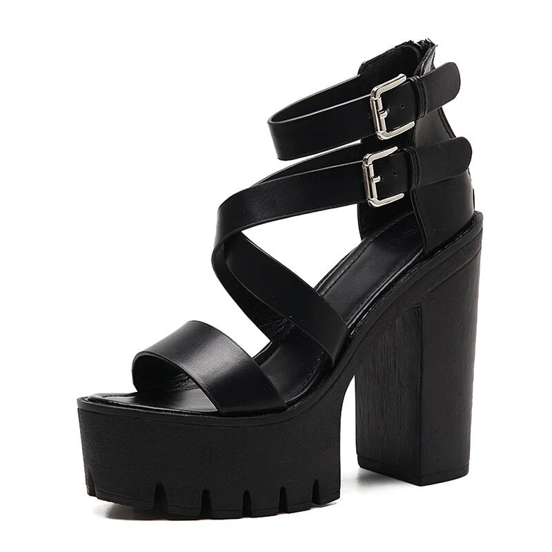 Gdgydh Open Toe High Heels Sandals Women Platform Shoes For Party Nightclub Sexy Black Gothic Feamle Footwear High Quality 2021