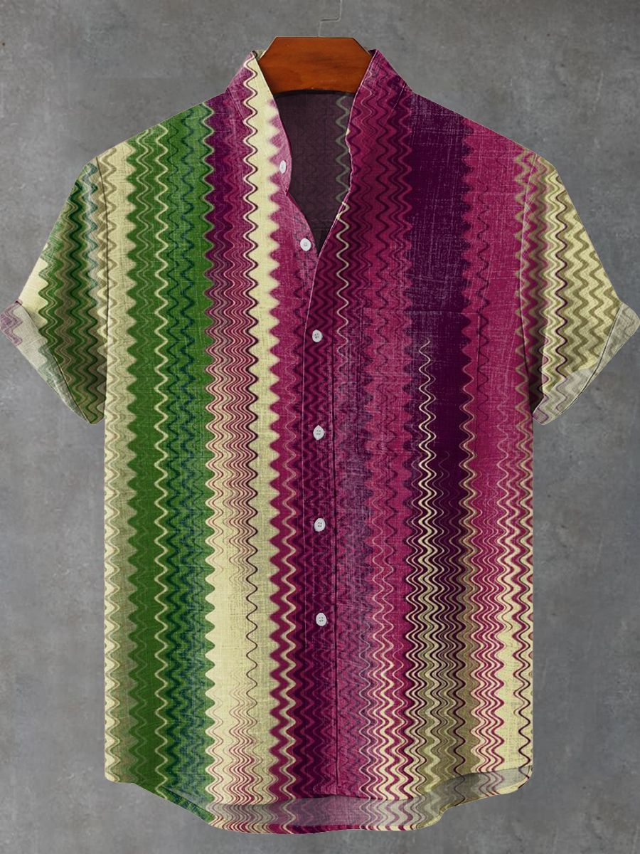 Vintage Abstract Multicolor Stripe Painting Art Print Casual 100% Cotton Shirt