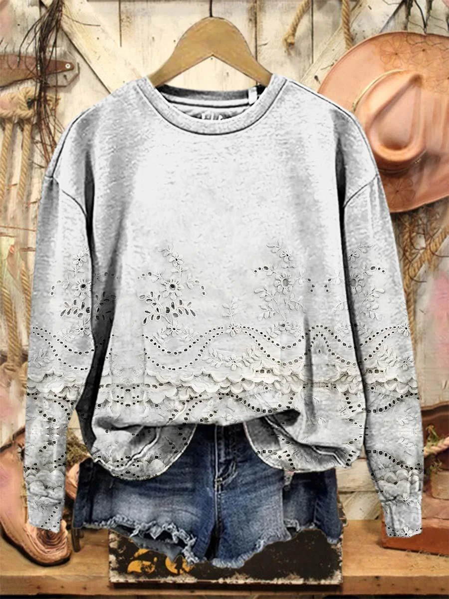 Vintage Lovely Lace Floral Pattern Art Print Casual Sweatshirt
