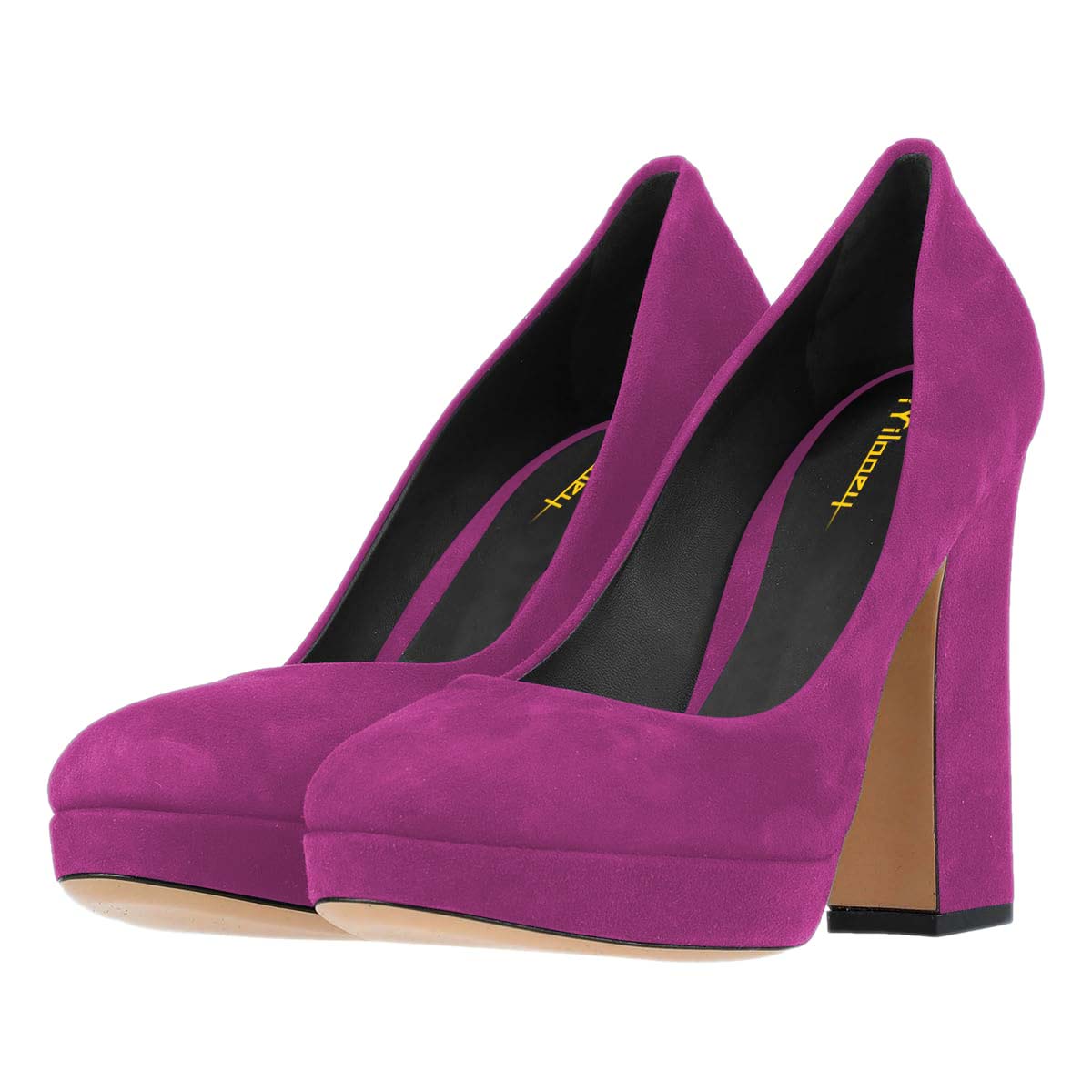 Slip-On Round Toe Chunky Heel Platform Pumps for Women in Fuchsia Nicepairs