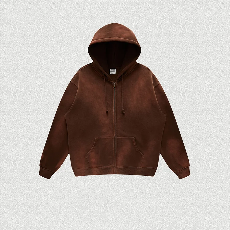 Washed Gradient Zipper Hooded Sweatshirt Plus Velvet Retro Jacket at Hiphopee