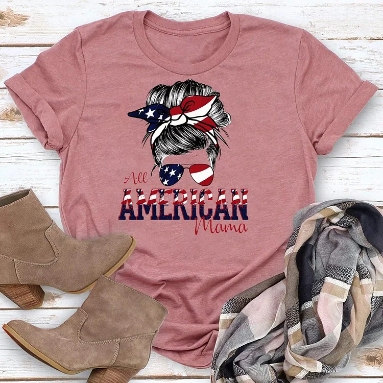 All American Mama Round Neck T-shirt-018182
