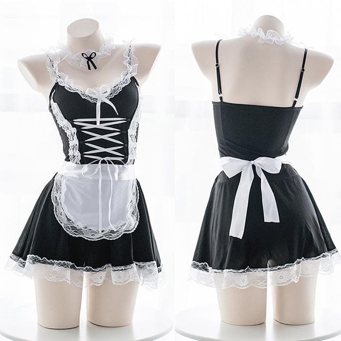 Black/White Lace Maid Cosplay Uniform Dress S12679