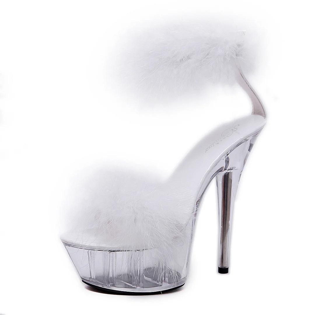 Tanguoant Tanguoant Model High Heels Fine Heel Sexy Black Waterproof Platform Hate Sky Superb High Heel Fur Sandals Female Summer