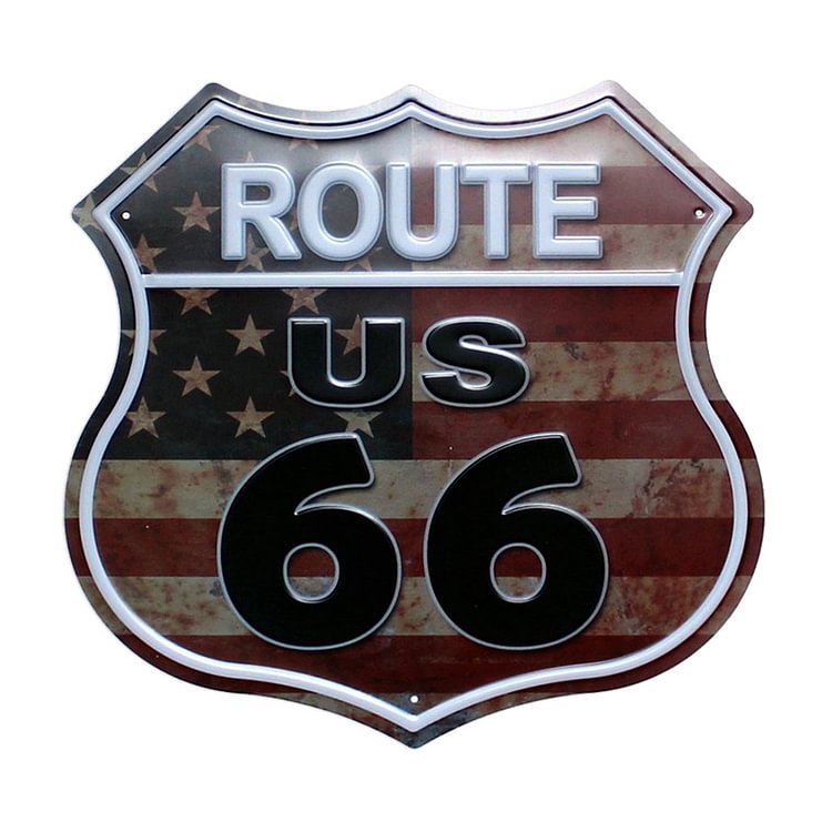 ROUTE 66 - Shield Shape Shield Vintage Tin Signs/Wooden Signs - 11.8x11.8in