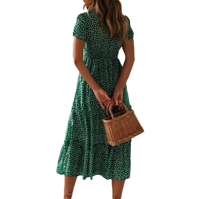 Churchf Churchf New Wish Burst Square Collar Bubble Sleeve Floral Dress Dress