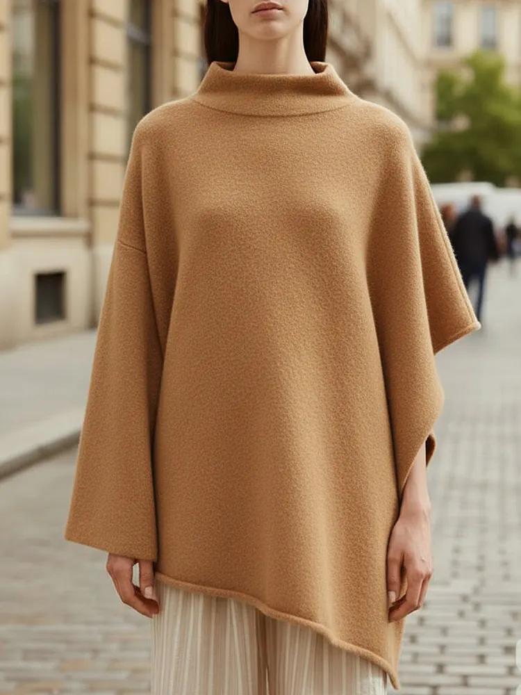 Minimalist Camel Wool Blend Poncho