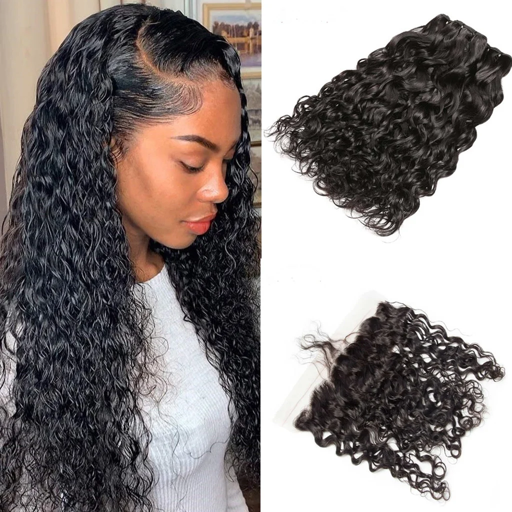 【12A 3PCS+ 13*4 Frontal】Brazilian Water Wave 3 Bundles With Lace Frontal Deal