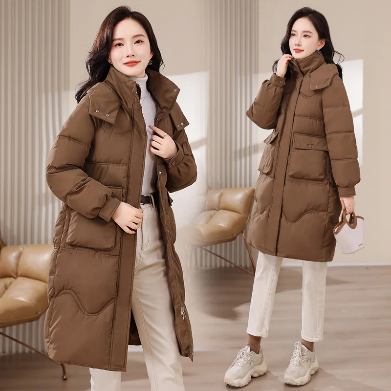 Woherb Winter Wear Down Cotton Clothes Female Medium Long Korean Version Cotton-Padded Clothes Fat Mm280 Catties Large Size Women's Wear Thick Cotton-Padded Jacket Coat Tide-Outfit Ideas