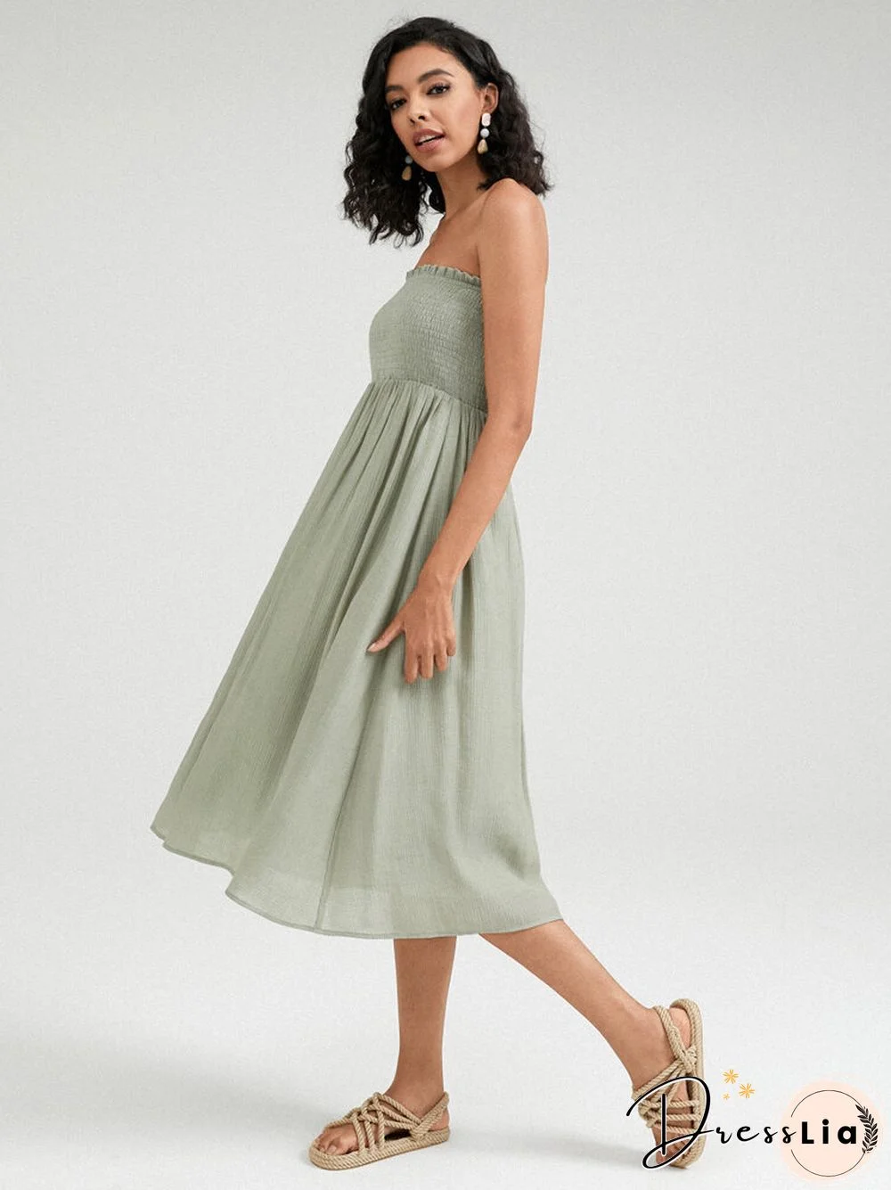 Shirred Solid Lettuce Edge OverSkirt For Women