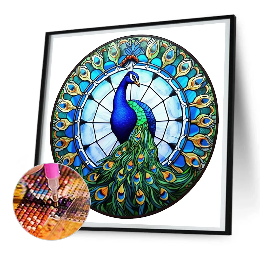 Diamond Painting - Full Round Drill - Stained Glass Peacock(30*30cm)