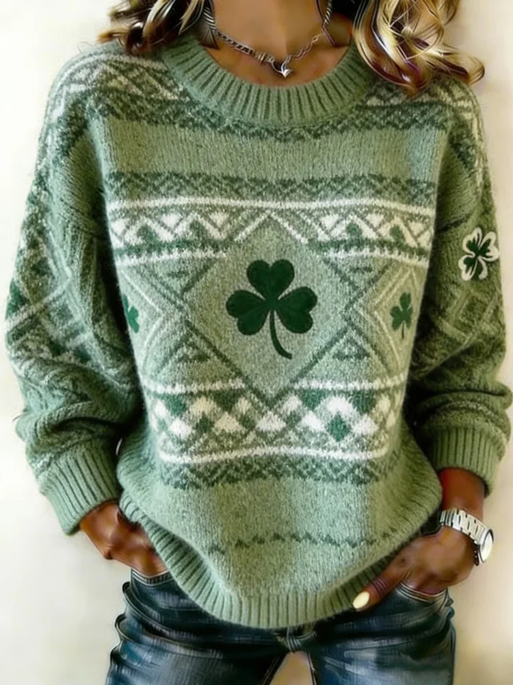 Women's Casual St. Patrick's Day Art Print Long-sleeved Sweater