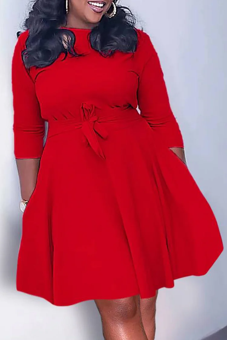 Plus Size Red Casual With Pocket Wrap Mini Dresses 