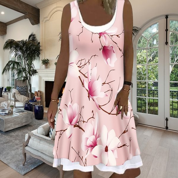 Fashion Sleeveless Ladies Flower 3D Floral Print Dress Summer Round Neck Casual Loose Large Size Midi Dress XS-8XL - Shop Trendy Women's Fashion | TeeYours