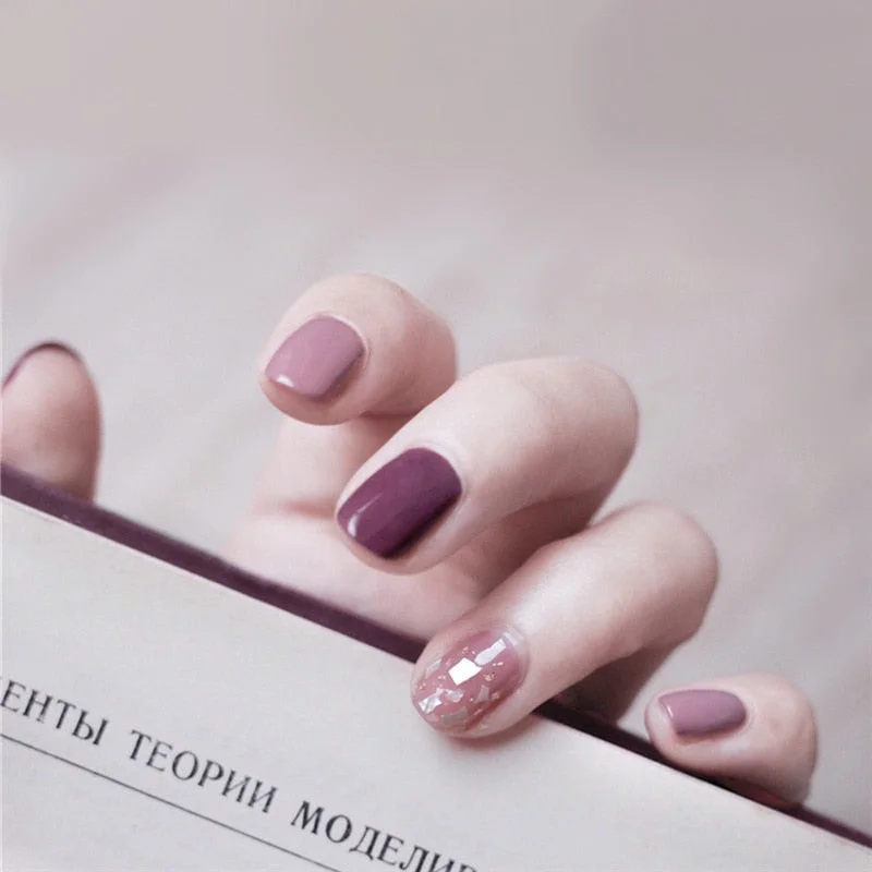 24PCS Rose Pink Color Changing Fake Nails Art Tips Press On False Detachable Full Cover Artificial Nail Art DIY Manicure No Glue-Nail Inspo