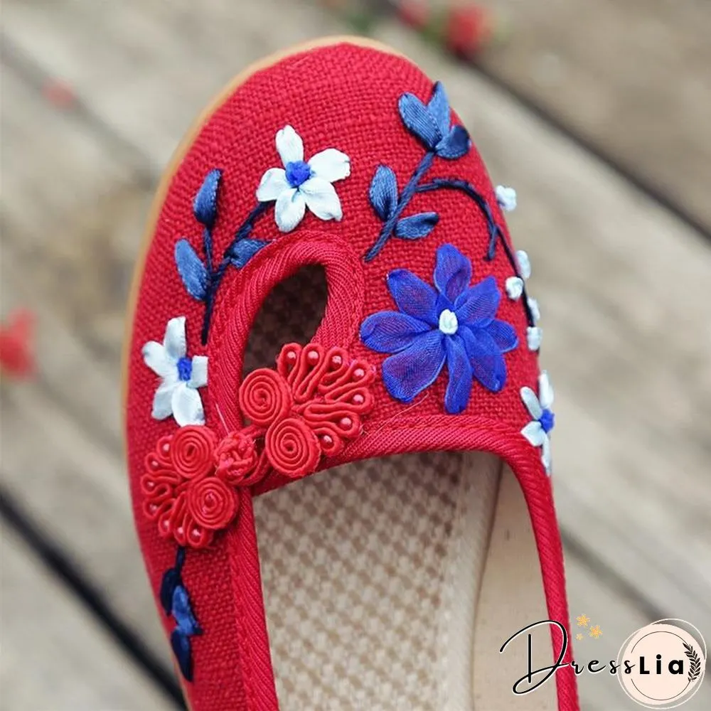 3D Flowers Women Linen Slip On Ballet Flats Breathable Fabric Shoes