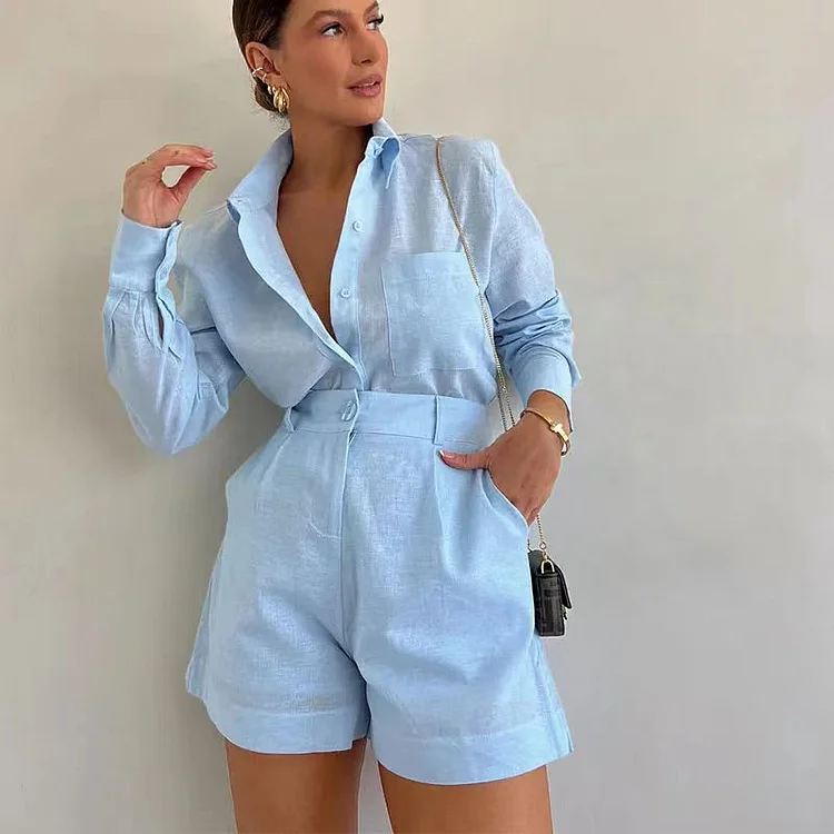 Fashion Short Suit Pants Long-sleeve Suit