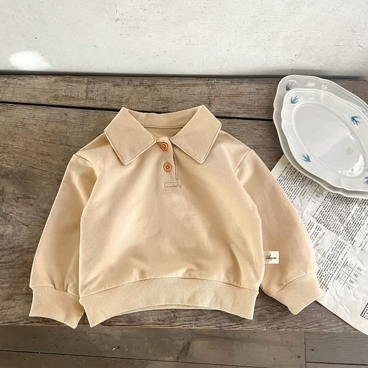 Baby Striped Polo Collar Loose Sweatshirt