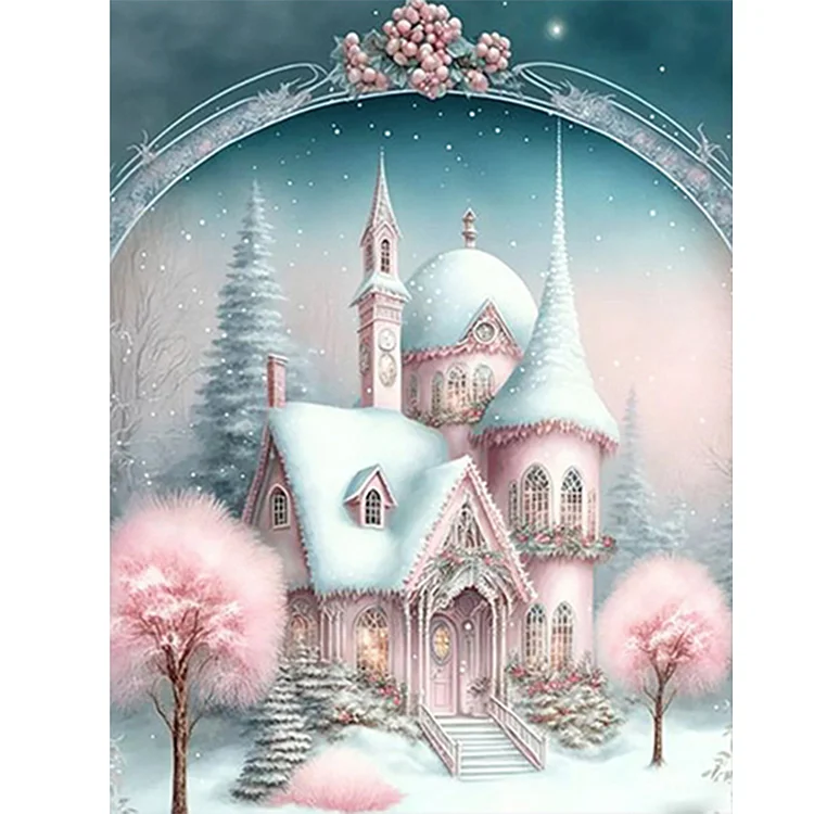 Pink Snowflake Castle - Full Round - Diamond Painting (30*40cm)