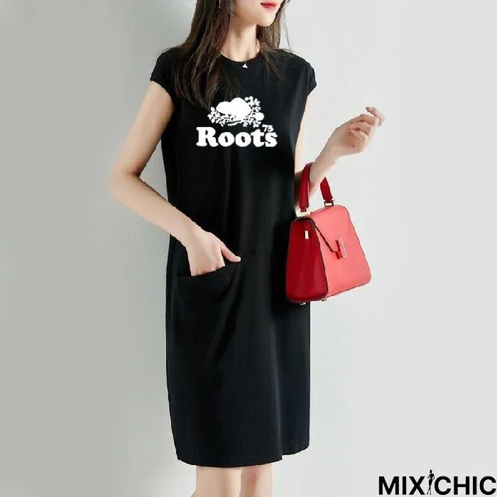 Loose and Slim T-Shirt, Large Size and Long Dress Black Dresses