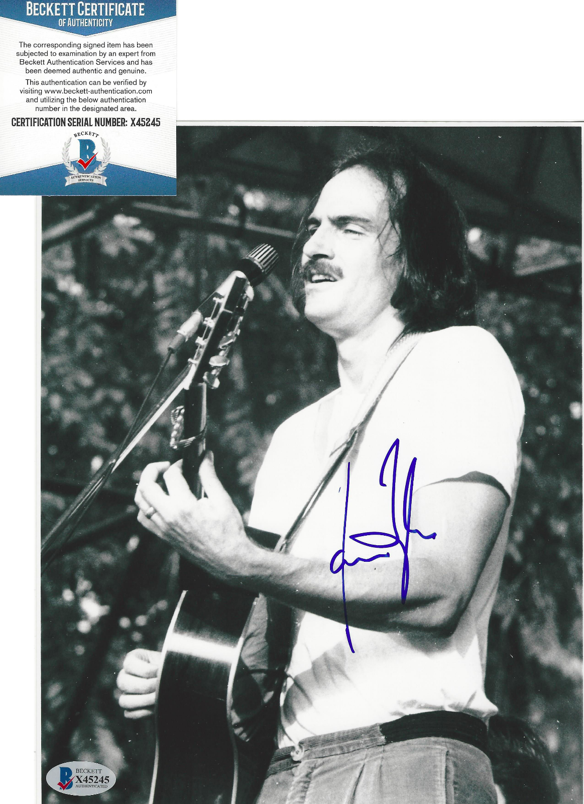 SINGER JAMES TAYLOR SIGNED AUTHENTIC 8x10 Photo Poster painting G GUITAR PROOF BECKETT COA BAS