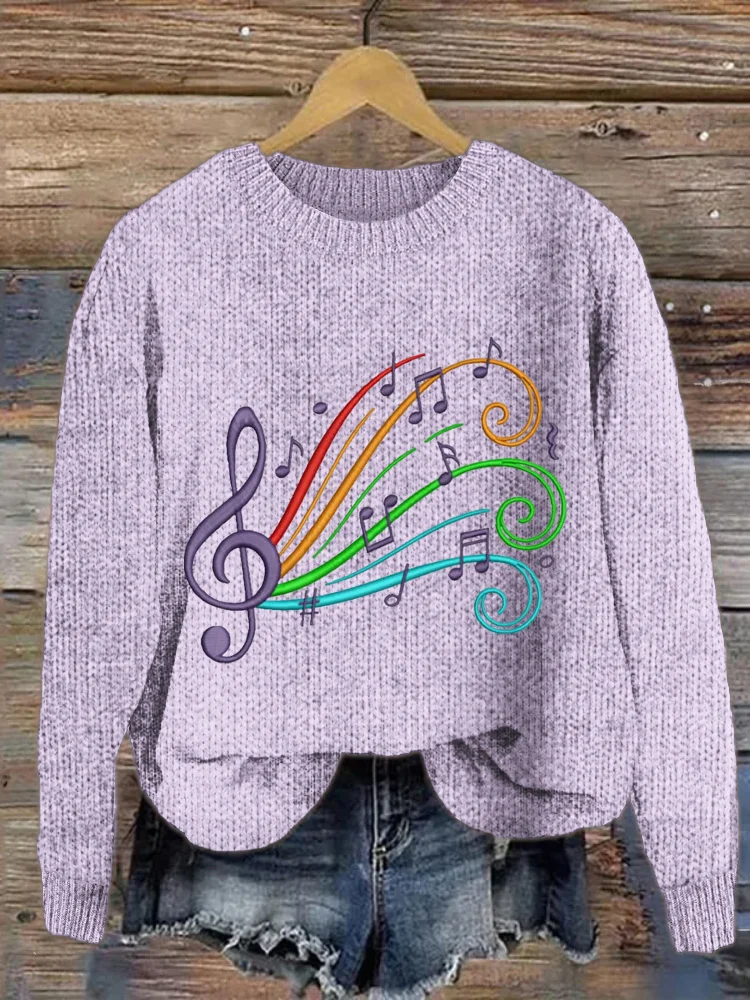 VChics Colorful Music Embroidery Cozy Sweater
