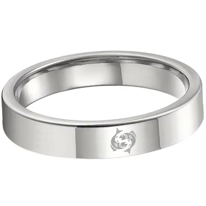 Pisces Tungsten Carbide Rings Sliver Flat Wedding Bands Comfort Fit Mens and Womens 4MM 6MM 8MM Width