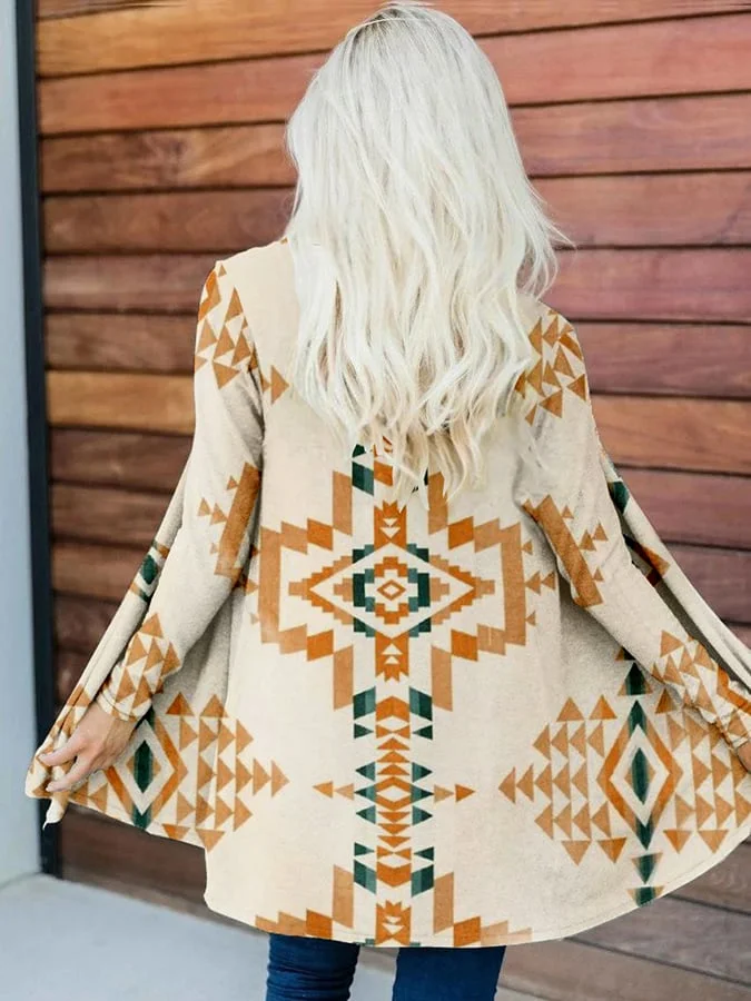 Retro Western Style Printed Loose Long Sleeve Cardigan