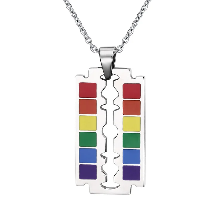 Rainbow Razor Blade Pendant Necklace LGBT Pride Day Gifts