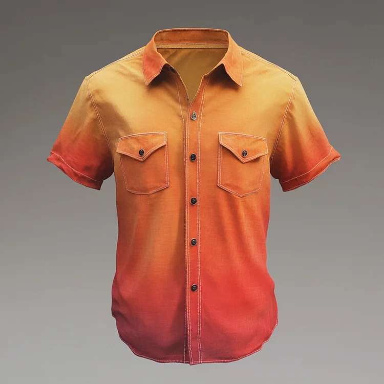 Okaywear Gradient Chest Pocket Turndown Collar Short Sleeve Shirt Okaywear