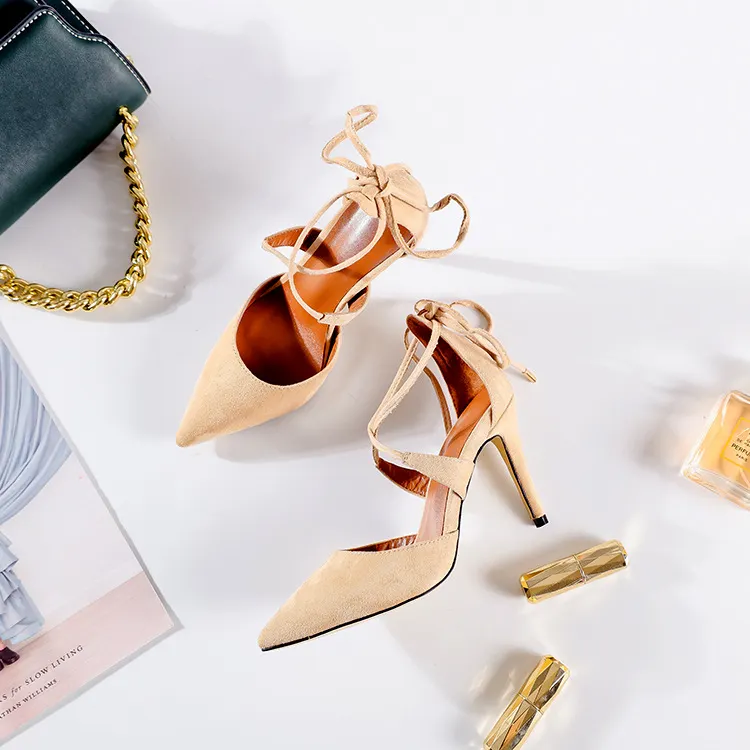 Breakj Breakj High-Heeled Women 2025 New Temperament Goddess Fan Sexy Pointed Roman Cross-Tie Fine Heel Single Shoes