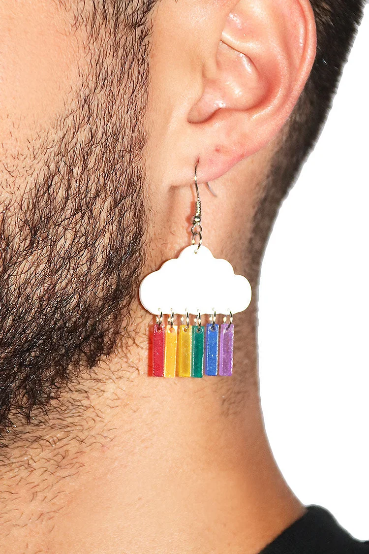 Rainbow Cloud Rain Drops Pendant Pair Earrings